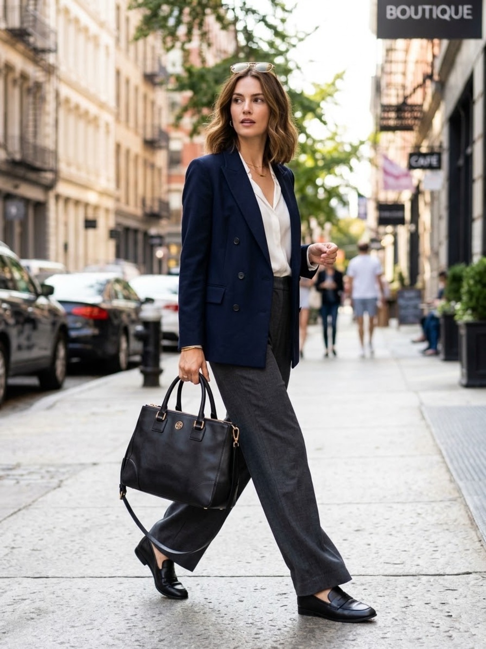 Tory Burch Black Leather Tote with Gold Hardware